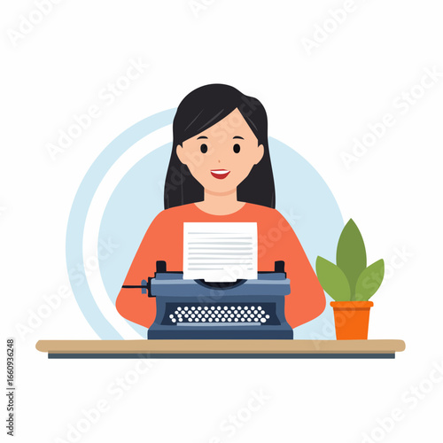 Woman at Typewriter: Creative Writing Illustration