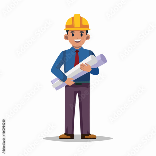 Cartoon Architect with Blueprints Illustration