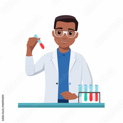 Scientist with Test Tubes: Research Illustration