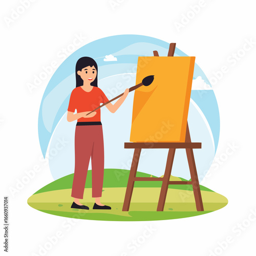 Painting Outdoors: Artist at Easel in Nature