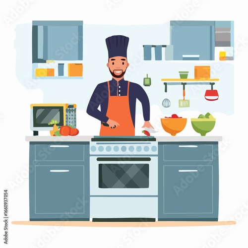 Chef in Kitchen: Culinary Expertise and Home Cooking