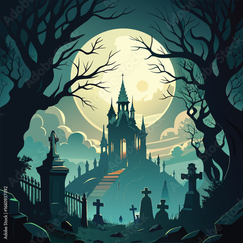 Hauntingly beautiful gothic cemetery scene with ancient tombstones and spooky atmosphere