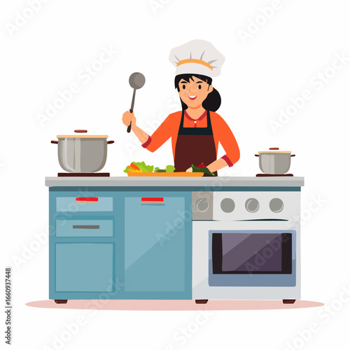 Cheerful Cook Preparing Meal at Home