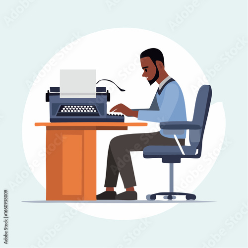 Black Author at Typewriter - Creative Writing Illustration