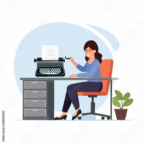 Woman at Typewriter: Creative Writing Illustration