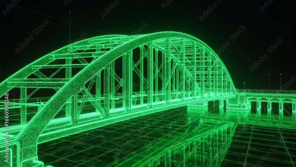 Fototapeta premium Green holographic arch bridge model