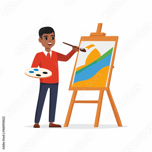 Artist Painting a Landscape on Easel