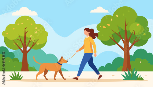 Dog Walk in the Park: A Healthy Lifestyle Illustration