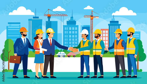 Construction Team Handshake: Building Agreement
