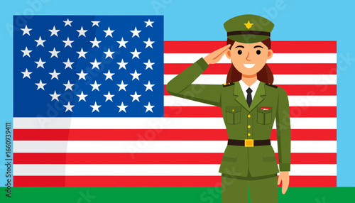 Honoring Service: Soldier Saluting the American Flag