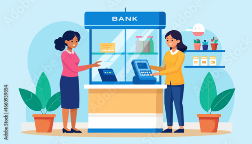 Bank Teller Transaction: Customer Service Illustration