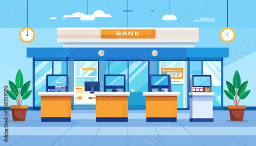 Bank Interior Illustration: Clean, Modern, and Ready for Business