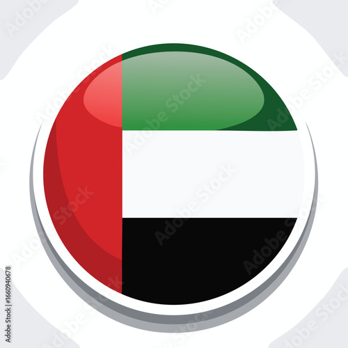 The United Arab Emirates flag, a circular emblem with vibrant colors and glossy finish.