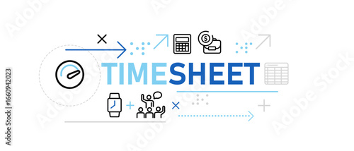 Timesheet timesheet banner illustration for tracking working hours concepts of hourly billing project management and time tracking