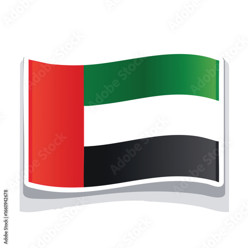 The United Arab Emirates flag waving with a white border and a shadow effect.