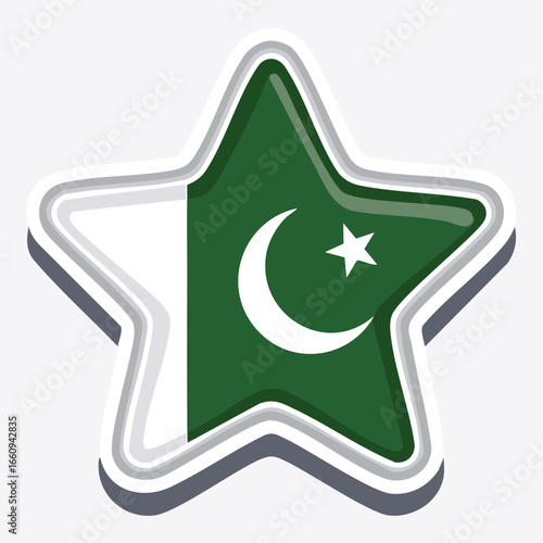 A star-shaped sticker featuring the flag of Pakistan, with a white crescent and star.