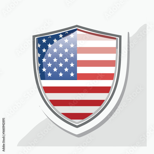 Shield emblem featuring the American flag, representing patriotism and national pride.