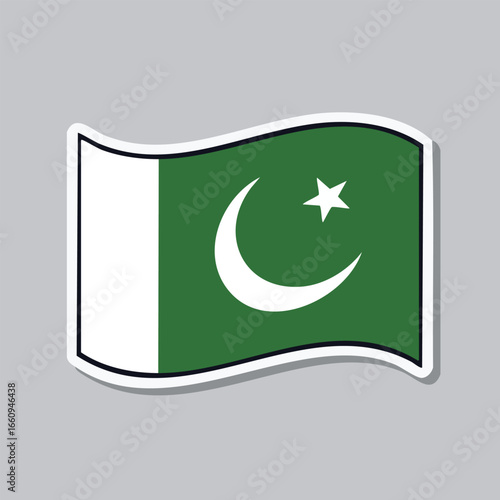 The flag of Pakistan, a green field with a white crescent moon and star, and a white vertical stripe.