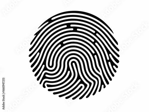 Black fingerprint graphic on a white background