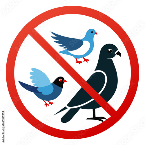 No birds allowed sign with three stylized birds