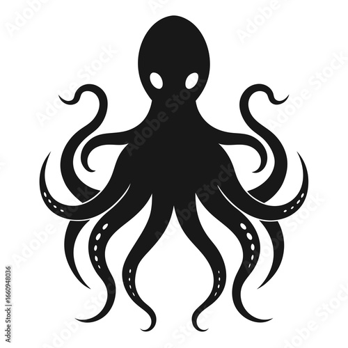 Stylized black octopus silhouette with eight tentacles