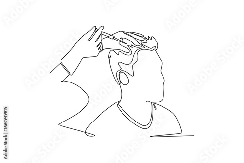Young woman of hair removal treatment. Beyond clinic concept. Single line draw design. Vector graphic illustration