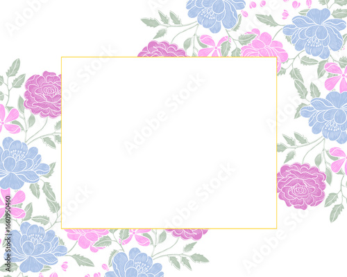 Vintage Purple and Blue Hand Drawn Flower Border