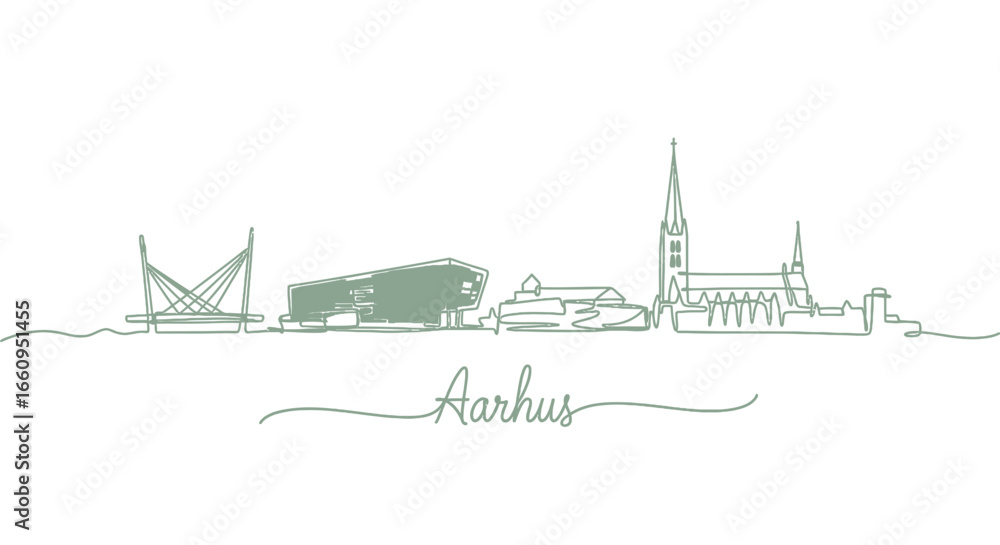 Obraz premium Aarhus Denmark Skyline Green Line Art.