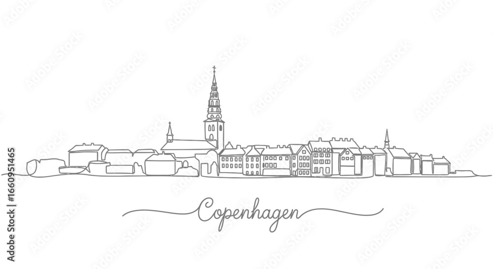 Naklejka premium Copenhagen Skyline Line Art Denmark.