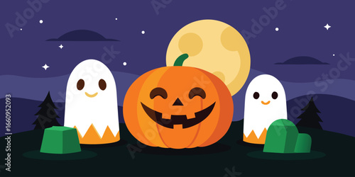 Festive halloween dusk scene with spooky elements and autumn atmosphere