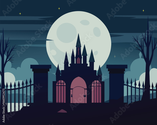 Majestic gothic castle entrance illuminated by ethereal light architectural fantasy illustration