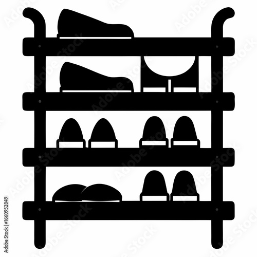 Black Shoe Rack Icon on White