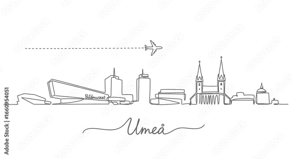 Obraz premium Ume Skyline Airplane Route Minimalist.
