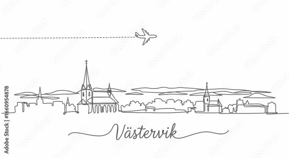 Obraz premium Vstervik skyline with one line vector, and Sweden.