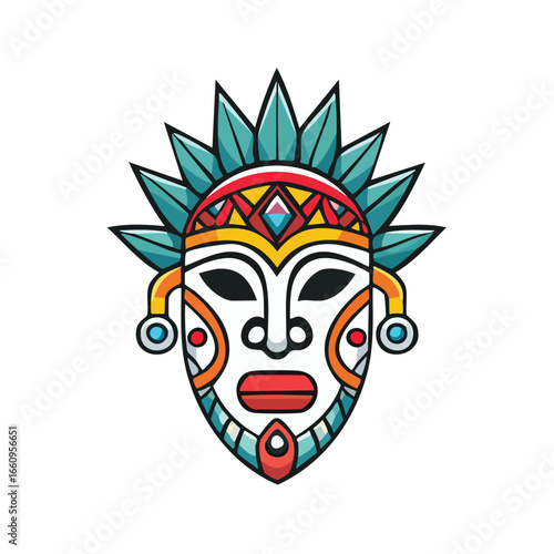 Intricate and colorful tribal mask design with detailed patterns and cultural significance.