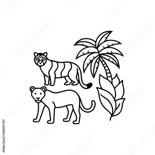 Tropical Rain forest animals illustration
