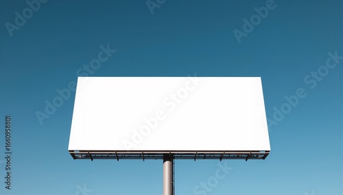 Empty white billboard with copy space against a clear blue sky