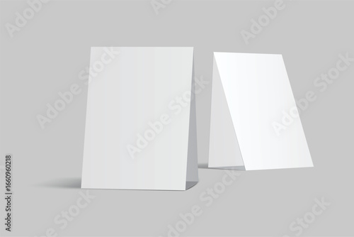 Vector mockup of a blank tent card vertical a4 format, standing isolated. Perfect template for menu design, restaurant, cafe, event signage, table display, branding, promotion, ads and presentations
