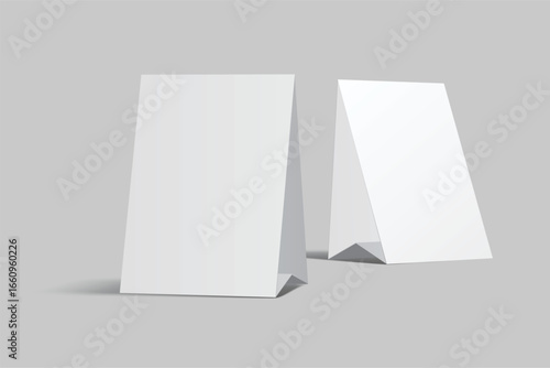 Vector mockup of a blank tent card vertical a4 format, standing isolated. Perfect template for menu design, restaurant, cafe, event signage, table display, branding, promotion, ads and presentations