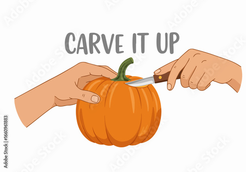 Pumpkin carving hands with knife for Halloween