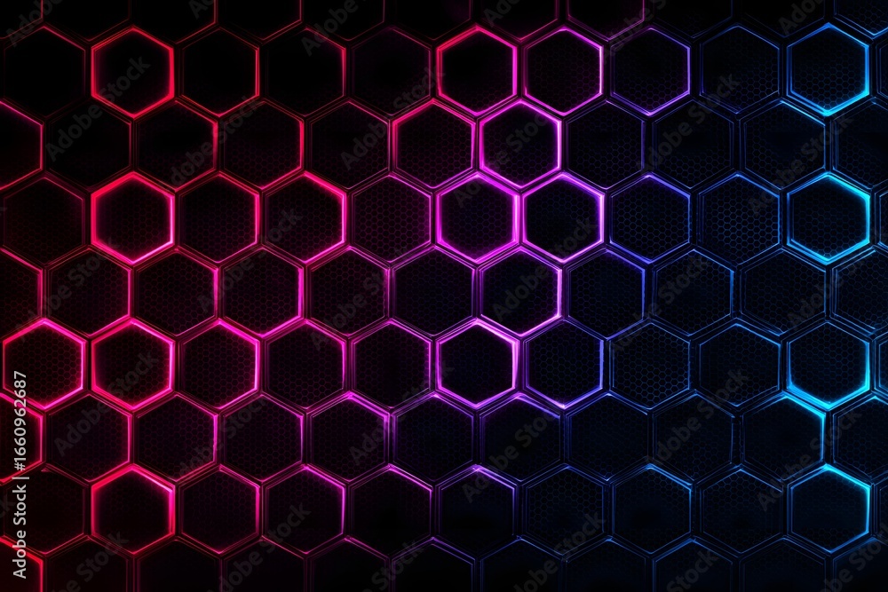 Fototapeta premium Futuristic hexagon grid glowing pattern background