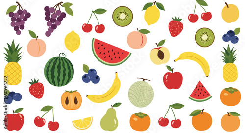 A vibrant assortment of fresh and healthy fruits displayed in a playful and colorful arrangement