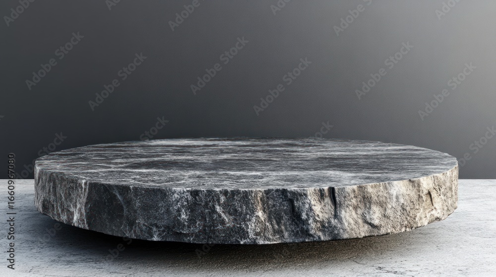 Fototapeta premium Round stone pedestal display on a concrete floor