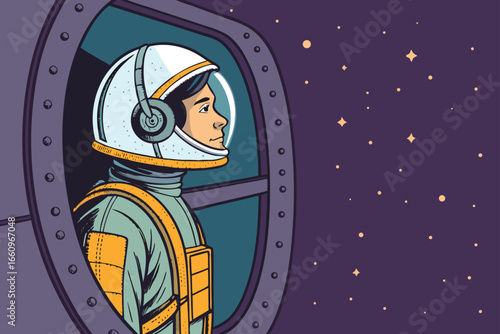 Astronaut gazing from ISS window at Earth.