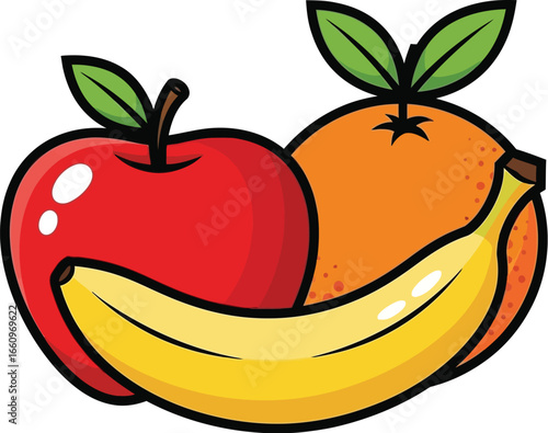 Fresh Apple Orange and Banana Vector
