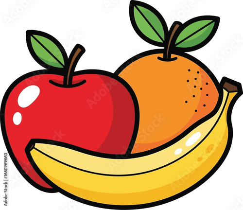 Fresh Apple Orange and Banana Vector