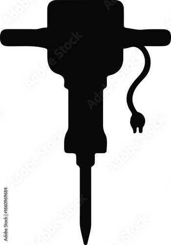 Illustrator Vector Jackhammer pneumatic construction tool equipment black silhouette
