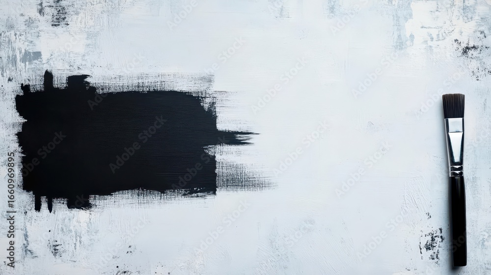 Fototapeta premium Abstract black paint stroke and brush on white textured artistic background with artistic expression and creative design elements for art projects and illustrations