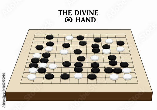 Go game board with black and white stones