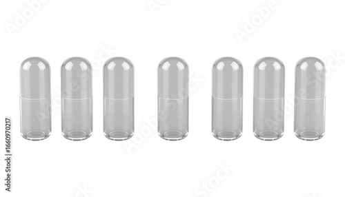 Six Empty Capsules on Transparent Background